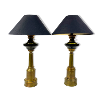 Pair of brass oil lamps 19th