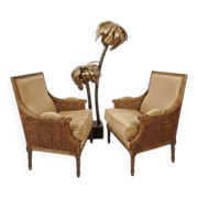 Pair of French antique Louis XV style armchairs (cane back armchairs)