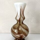 Murano glass vase, white and brown opaline with a swirl pattern from the 1970s.