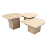 Set of 3 Nesting Tables, Italian Travetine, 1970s.
