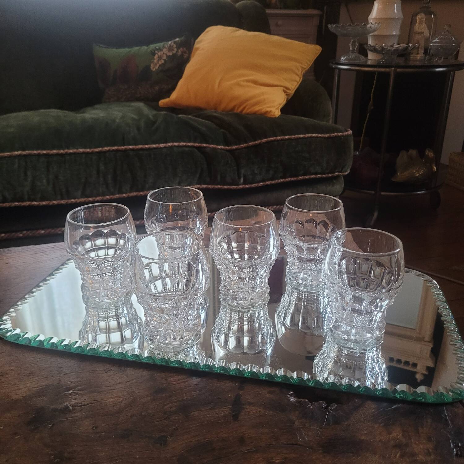Set of 10 faceted glasses, pressed-molded glass, circa 1950–1960