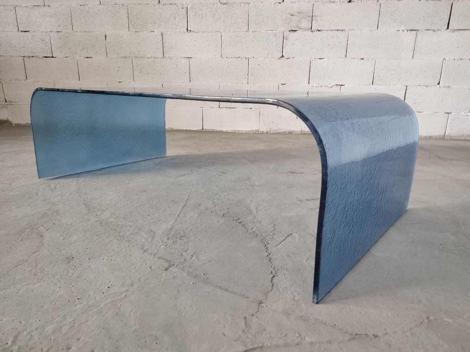 Vintage Italian blue glass coffee table