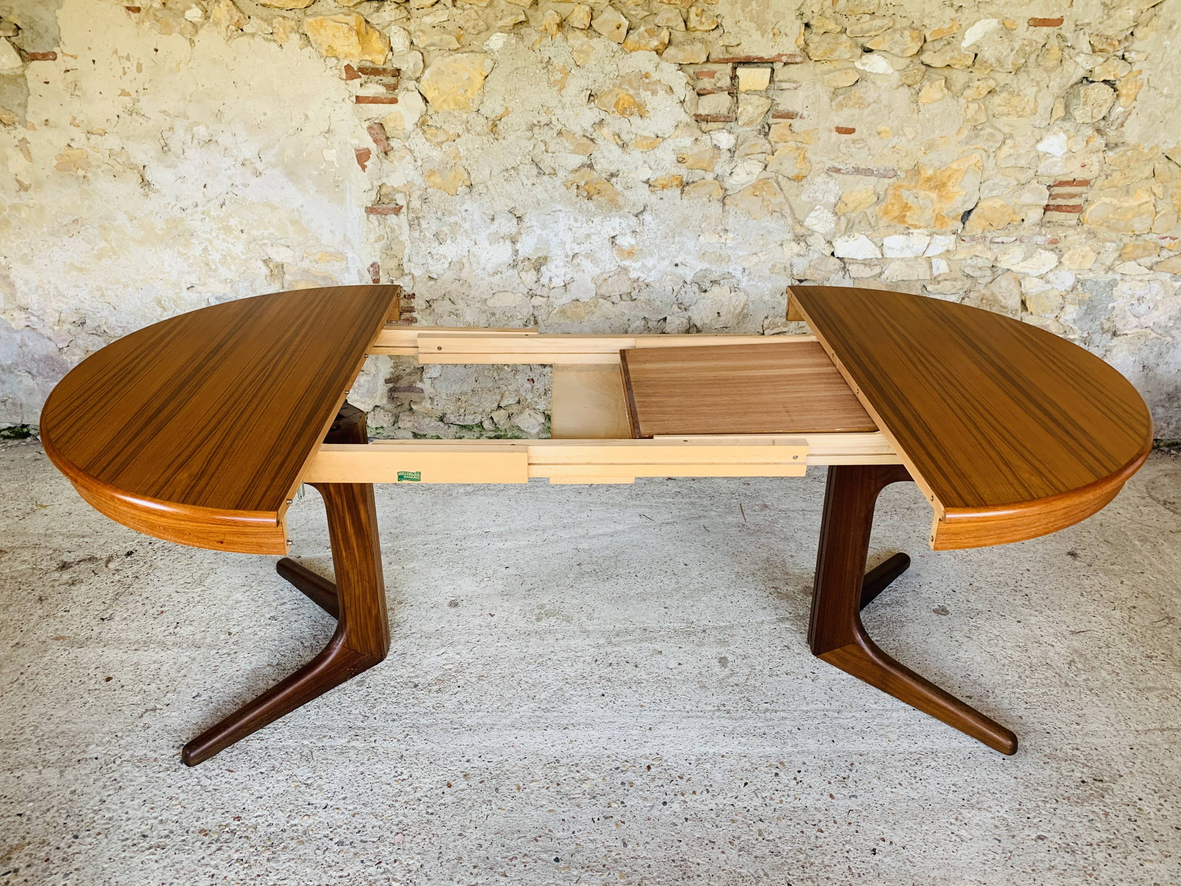 Extendable Scandinavian style dining table with double elongations by Maison Ducau, Circa 1970