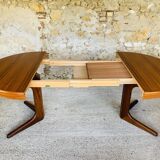 Extendable Scandinavian style dining table with double elongations by Maison Ducau, Circa 1970