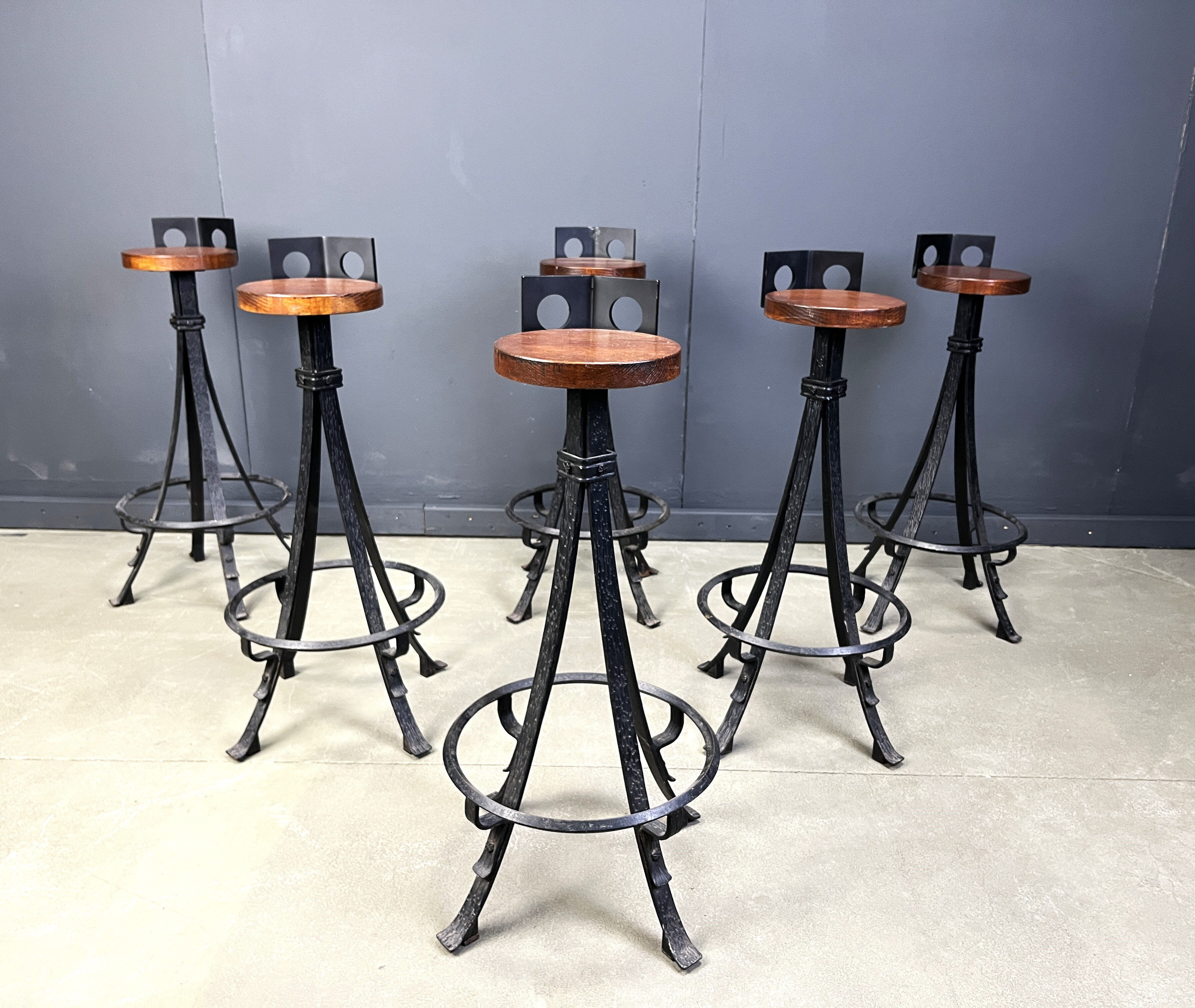 Vintage brutalist wrought iron bar stools, 1960s - set of 6