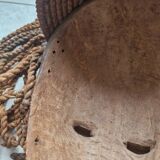 Chokwe Mwana Pwo mask in carved wood with a dark patina and rope hair