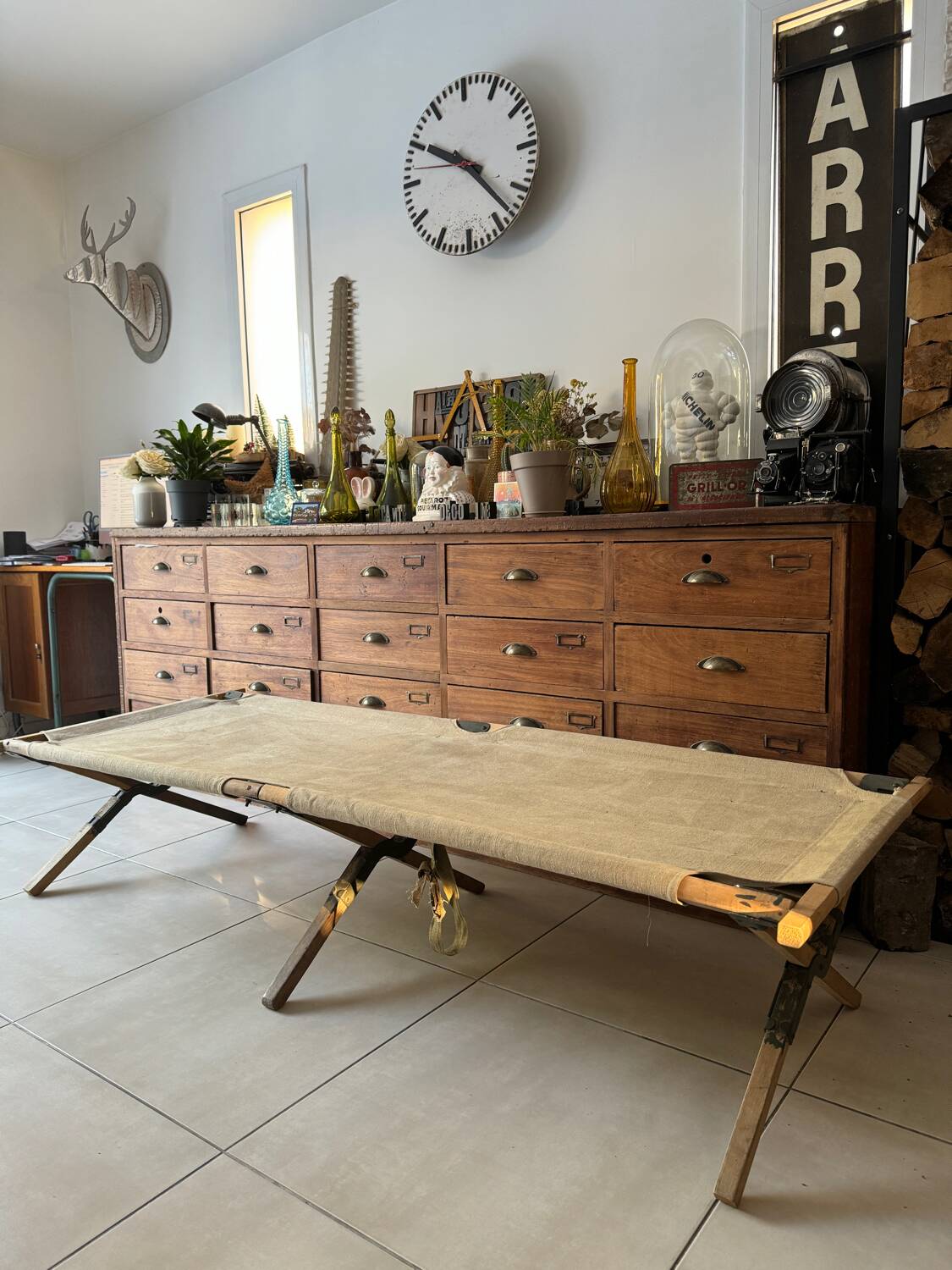 Old vintage military camp bed