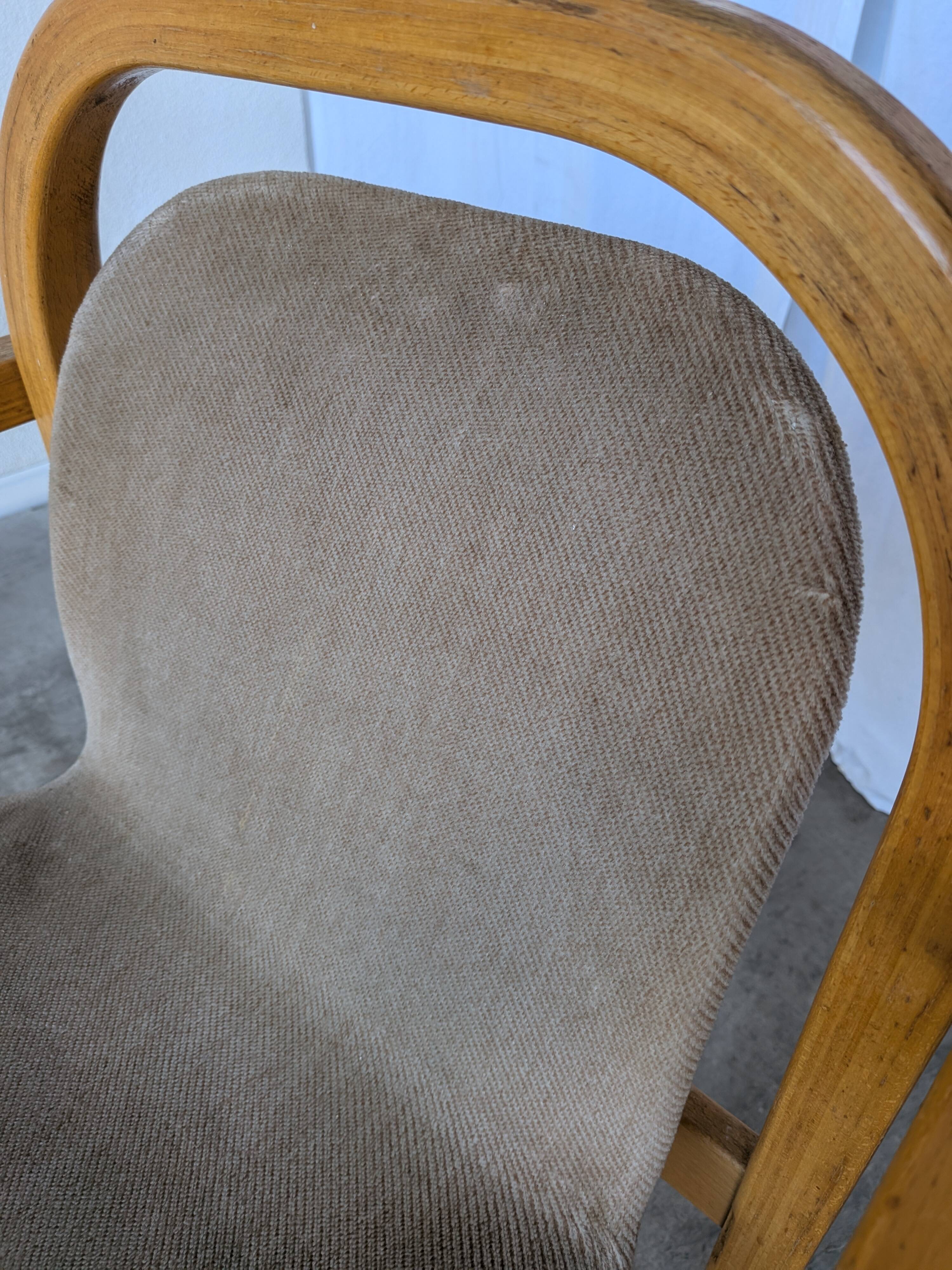 Vintage Beech Wood Dining Chair: 1970s Space Age Gray Fabric
