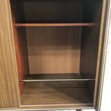 Meuble hifi prinz bois avec porte intérieur capitonné & verre audio vintage