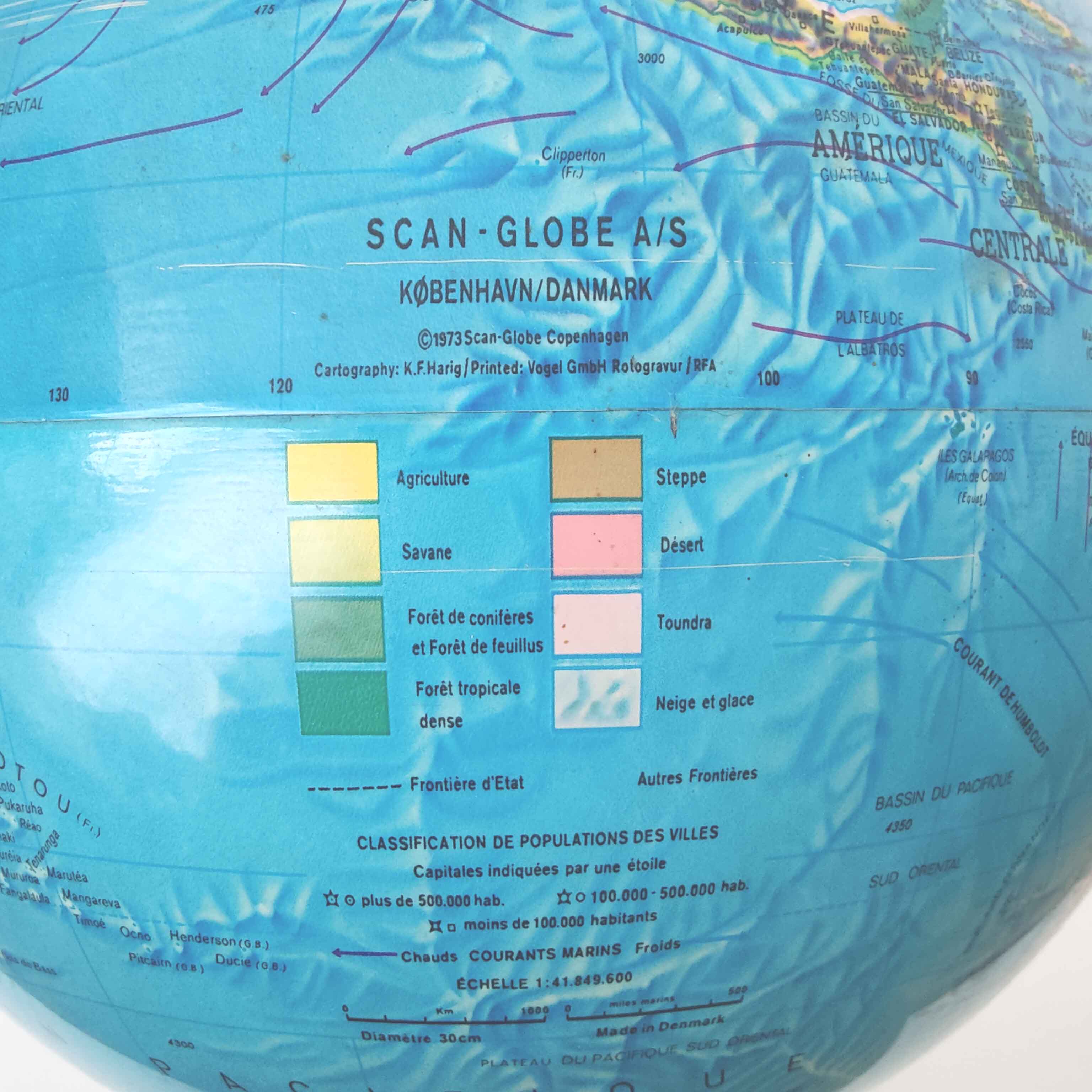 Vintage globe luminous world map Scan Globe Denmark 1973