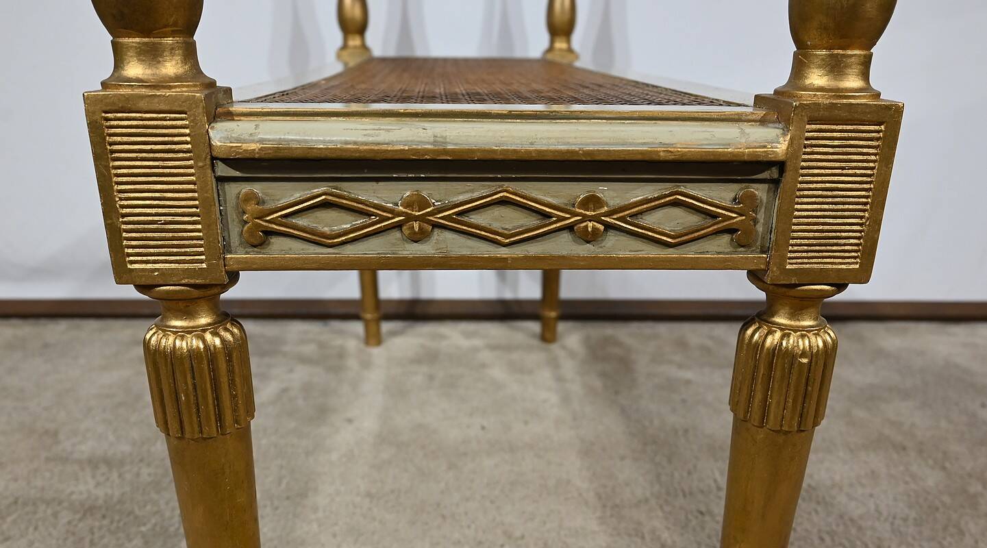 Golden and Grey-Green Wooden Bench, Directoire Style – Late 19th Century