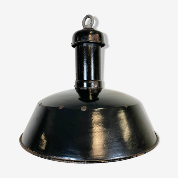 Vintage black enamel industrial pendant light, 1930s