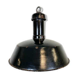 Vintage black enamel industrial pendant light, 1930s