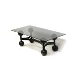 Large vintage Brutalist Space Age coffee table with glass top made in the 70s