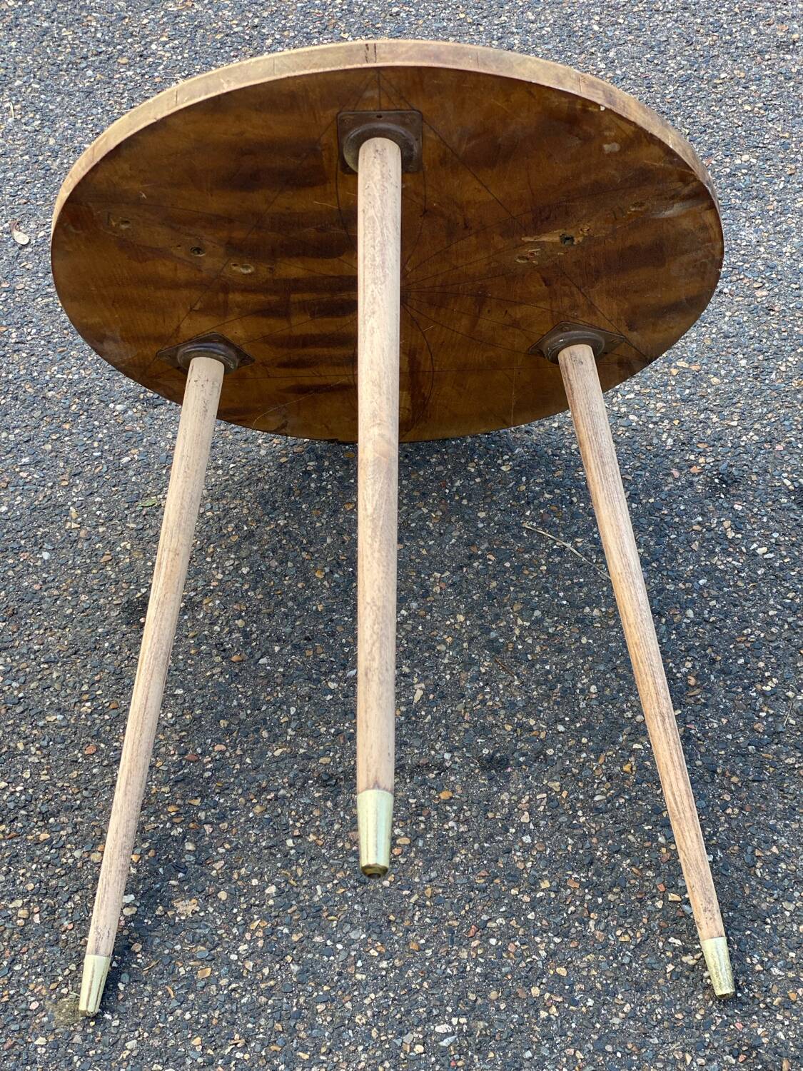 Scandinavian coffee table side table compass legs renovated in raw wood