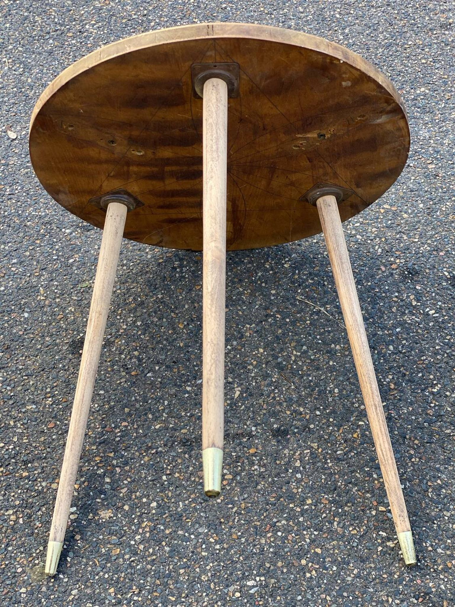 Table basse table d’appoint scandinave pieds compas rénovée en bois brut