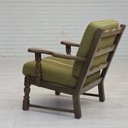 1970s, pair of Danish armchairs, original green furniture wool, oak wood.