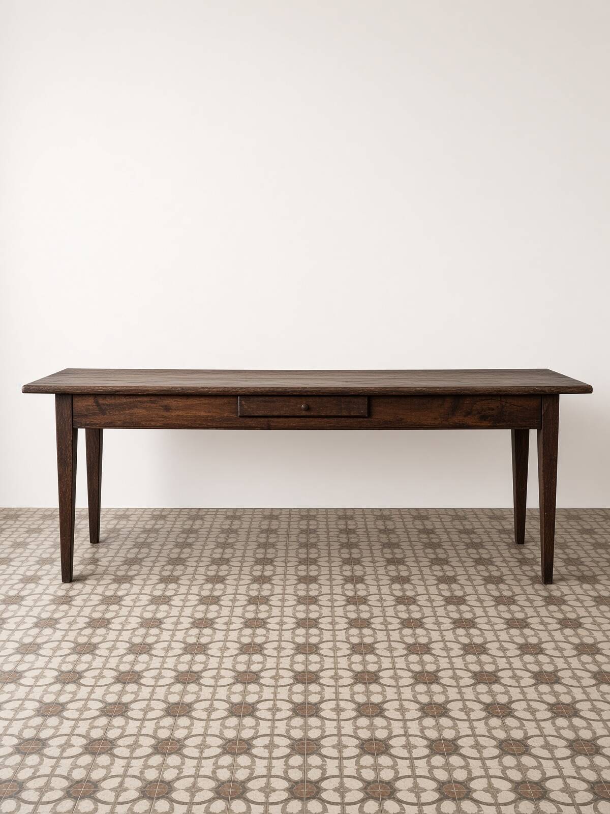 Narrow old wooden farmhouse table