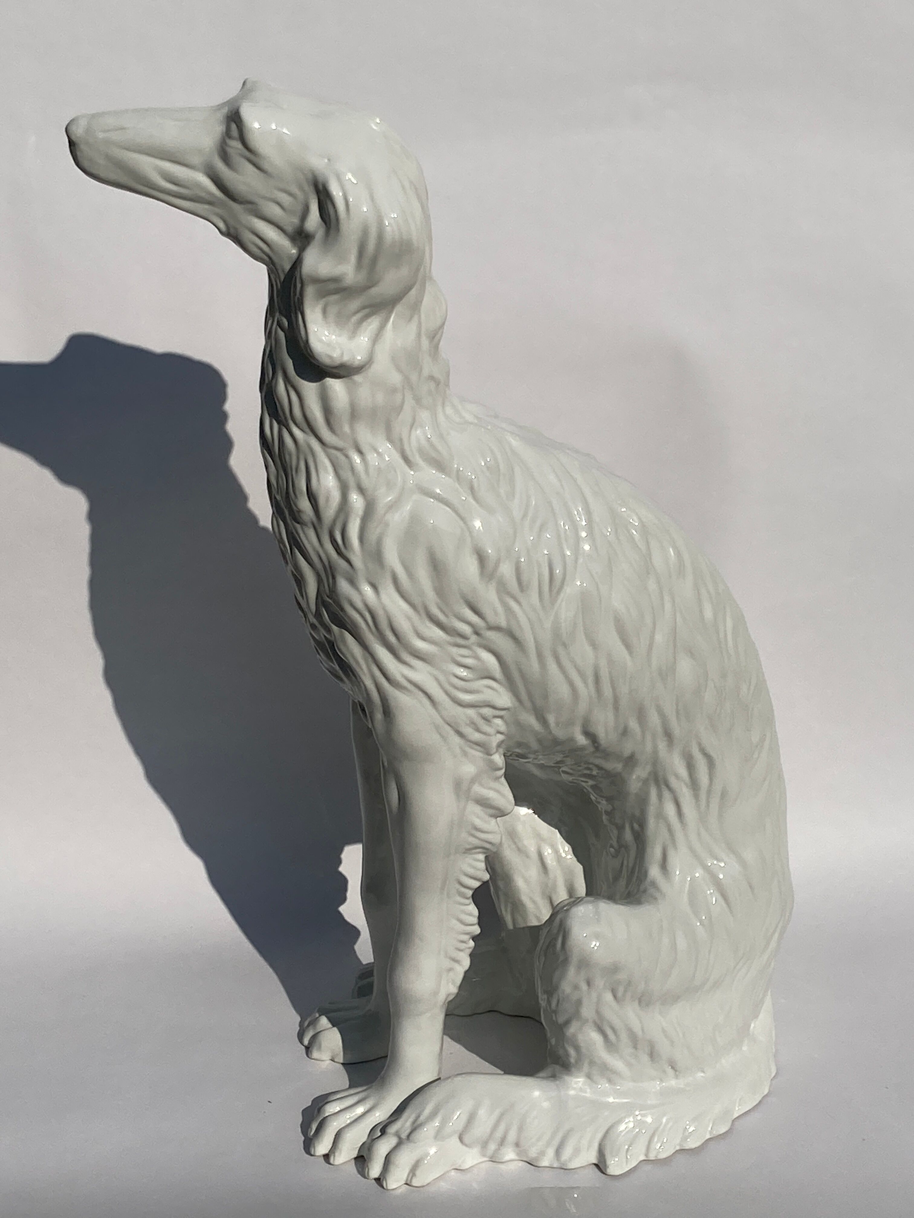 95 cm terracotta glazed Borzoi or Russian Afghan wolfhound, Austria 1960s.