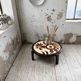 Round ceramic coffee table with “rooster” motif by Dan
