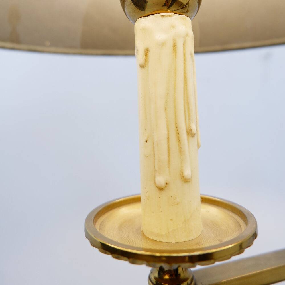 Library or reading floor lamp in brass and wood, mid-20th century.