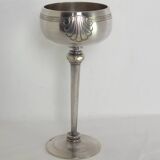 Silver Metal Liquor Set Consisting Of Six Stemmed Glasses On Their Tray