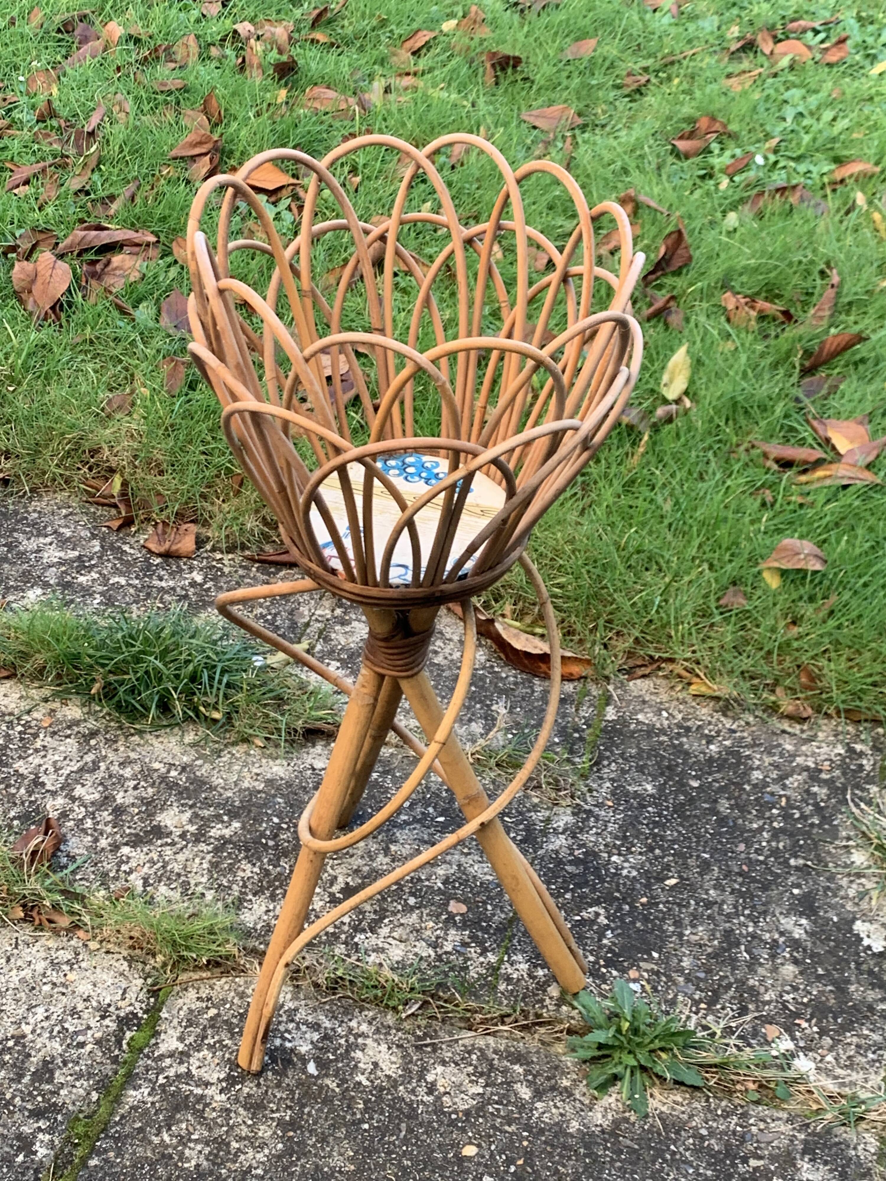 Vintage rattan and wicker plant holder