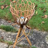 Porte plante en rotin et osier vintage
