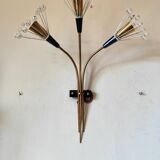 Wall lamp with 3 lights, brass and crystal balls, 1950s.