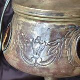 Repoussé brass lamp with floral motifs, decorated with 3 miniature medallions