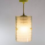 Rectangular suspension lamp in engraved glass from the 70s