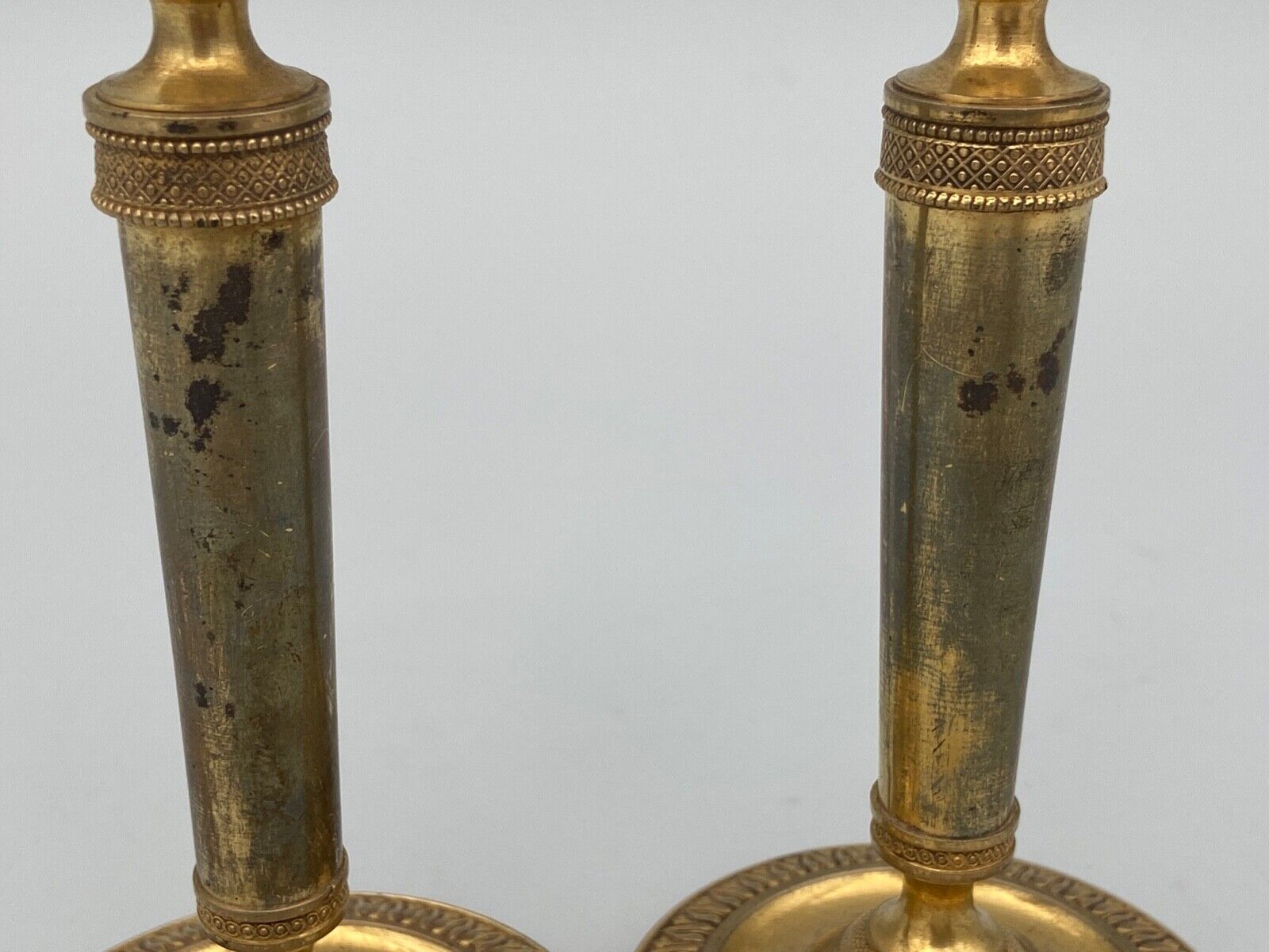 Pair of miniature candle holders in bronze dore restoration period nineteenth