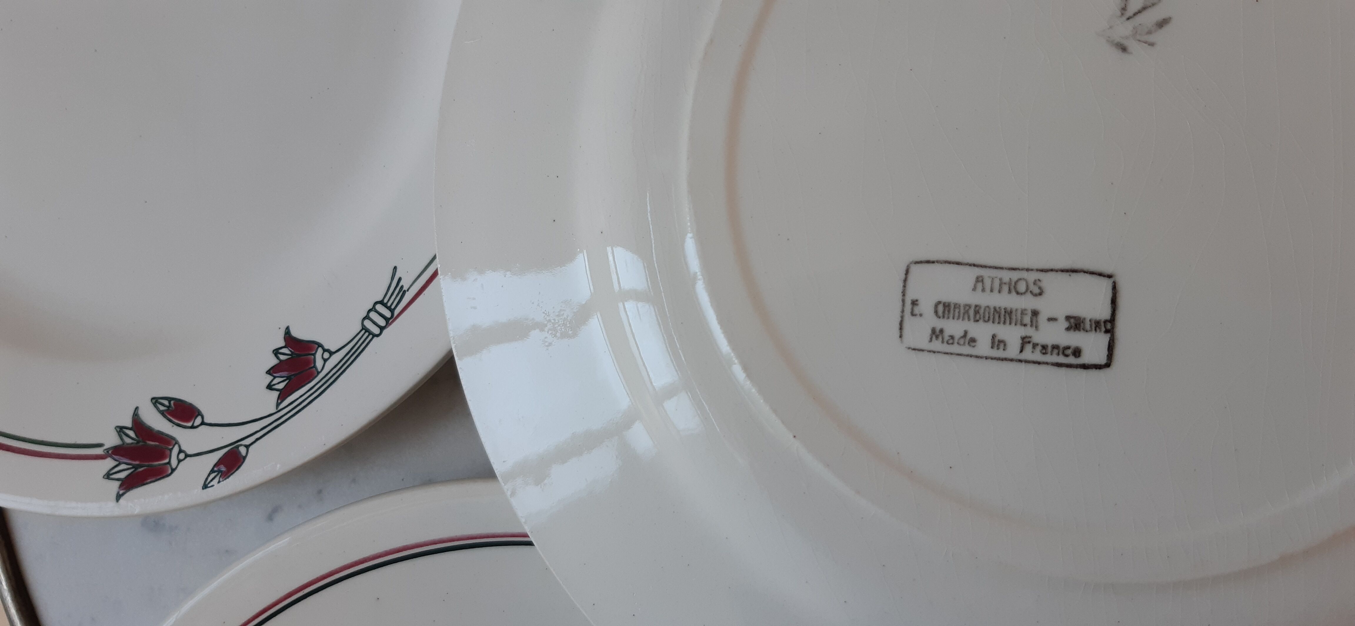 Set of 6 flat plates Salins E.charbonnier model Athos early 20th