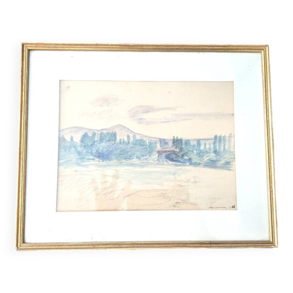 Aquarelle paysage voirons par Lucien Mainssieux, encadrée, 1932