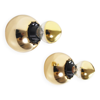 Set (2) of petite playful brass ‘ball’ wall lights, Italy 1970’s