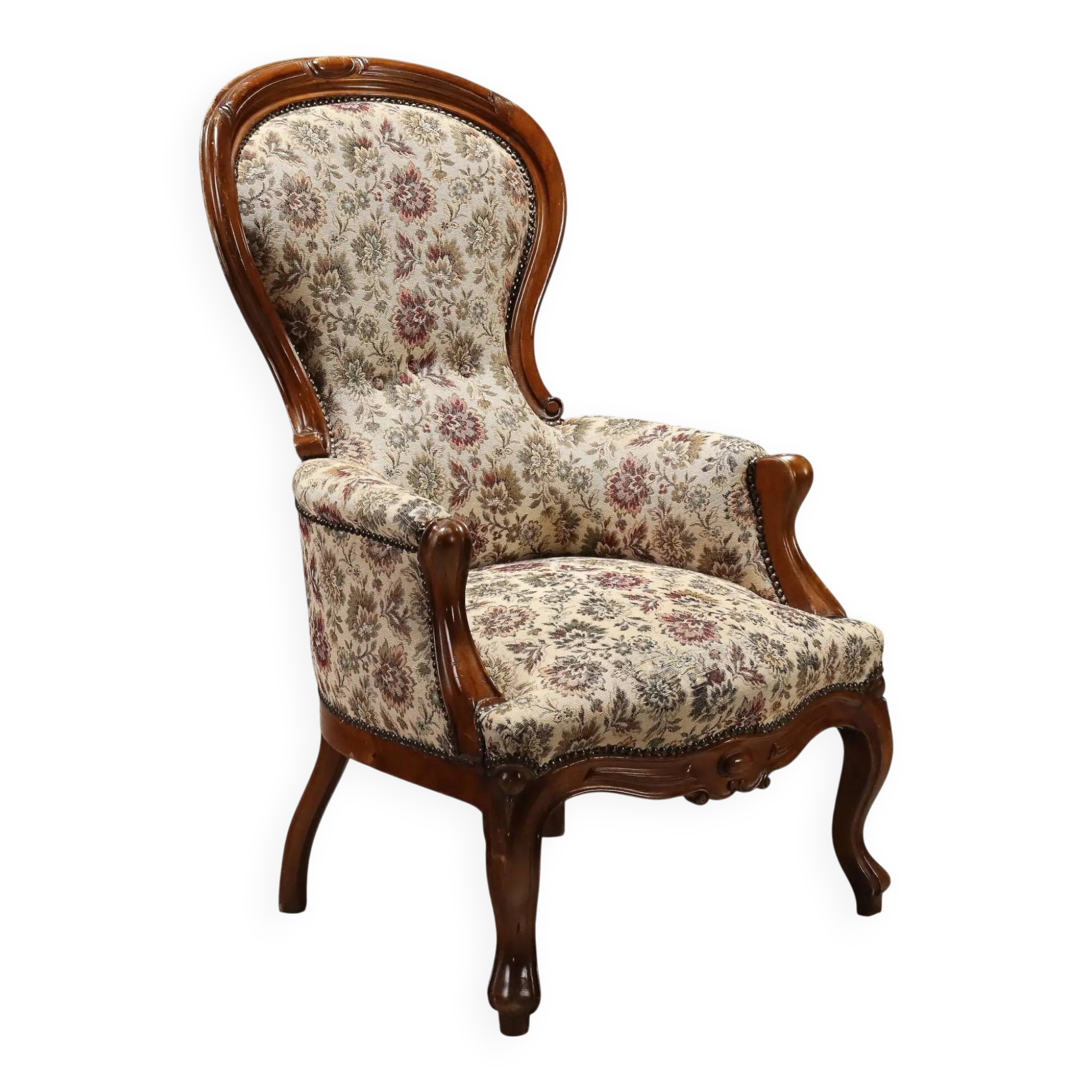 Antique Louis-Philippe bergère armchair in walnut, Italy, 19th century