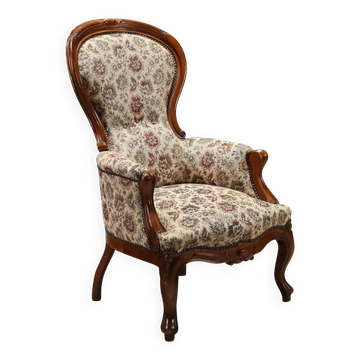 Fauteuil bergère ancien Louis-Philippe en noyer, Italie, XIXe siècle