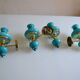 Series of 3 vintage brass and blue opaline wall lamps