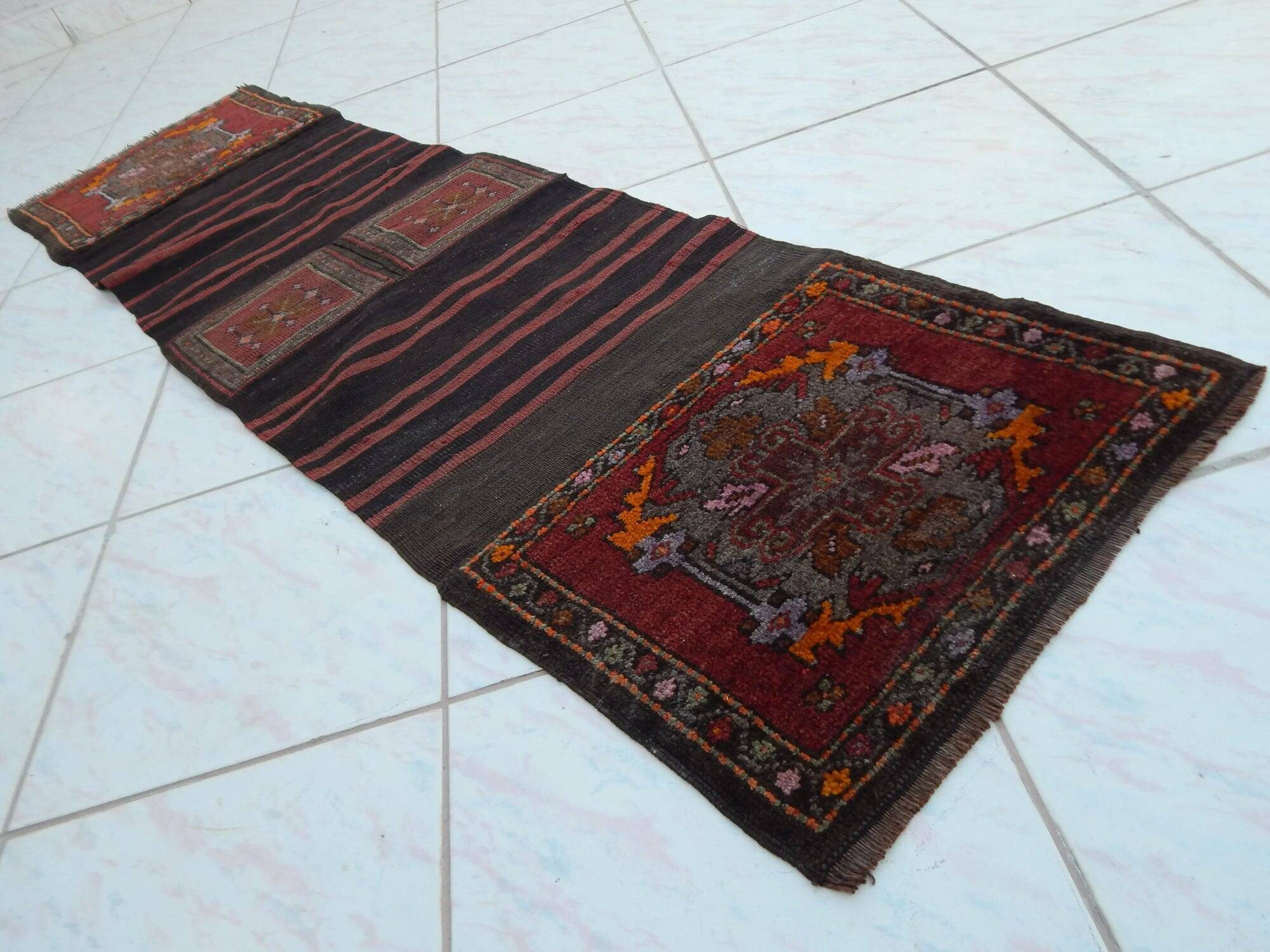 Vintage Turkish hallway rug 49x180 cm