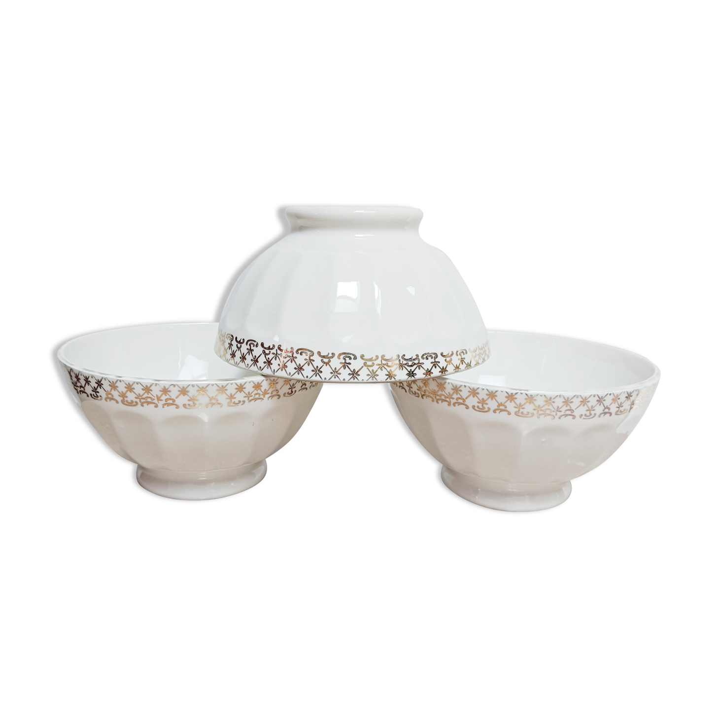 Lot de 3 bols à facettes en porcelaine blanche