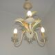 French Vintage Cream 3 Light Metal Chandelier Green and Peach Leaves