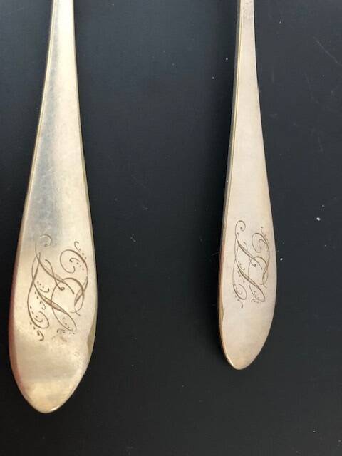 2 large silver-plated metal spoons (19th century)