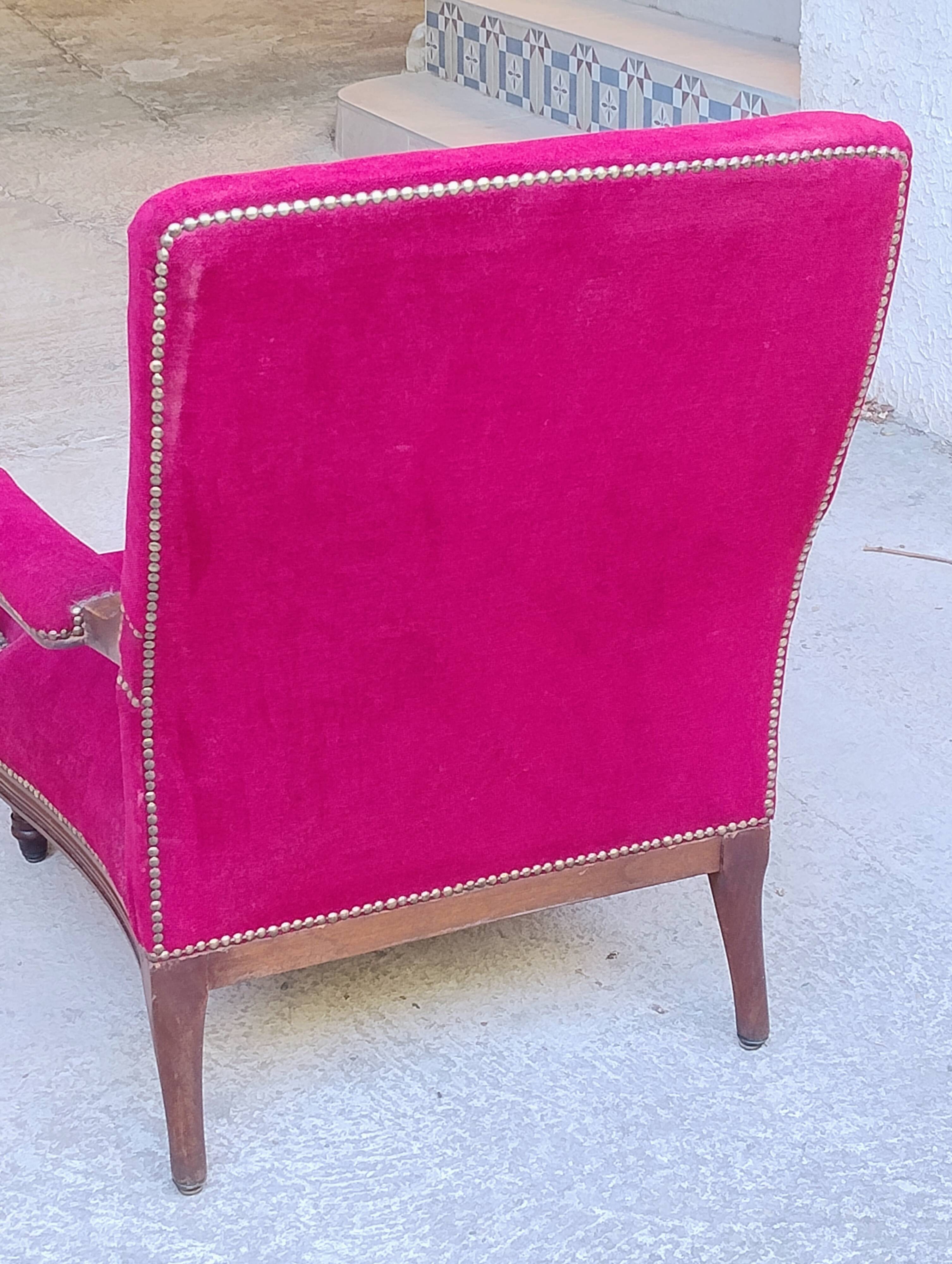Bergère armchair (completely refurbished, including tacks, velvet fabric and seat)