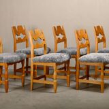 Henning Kjærnulf Set of 6 Razorblade Dining Chairs in Lambswool and Oak