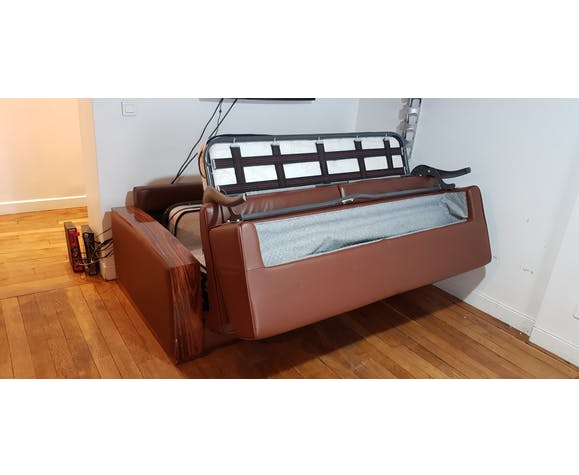 Art Deco leather convertible sofa