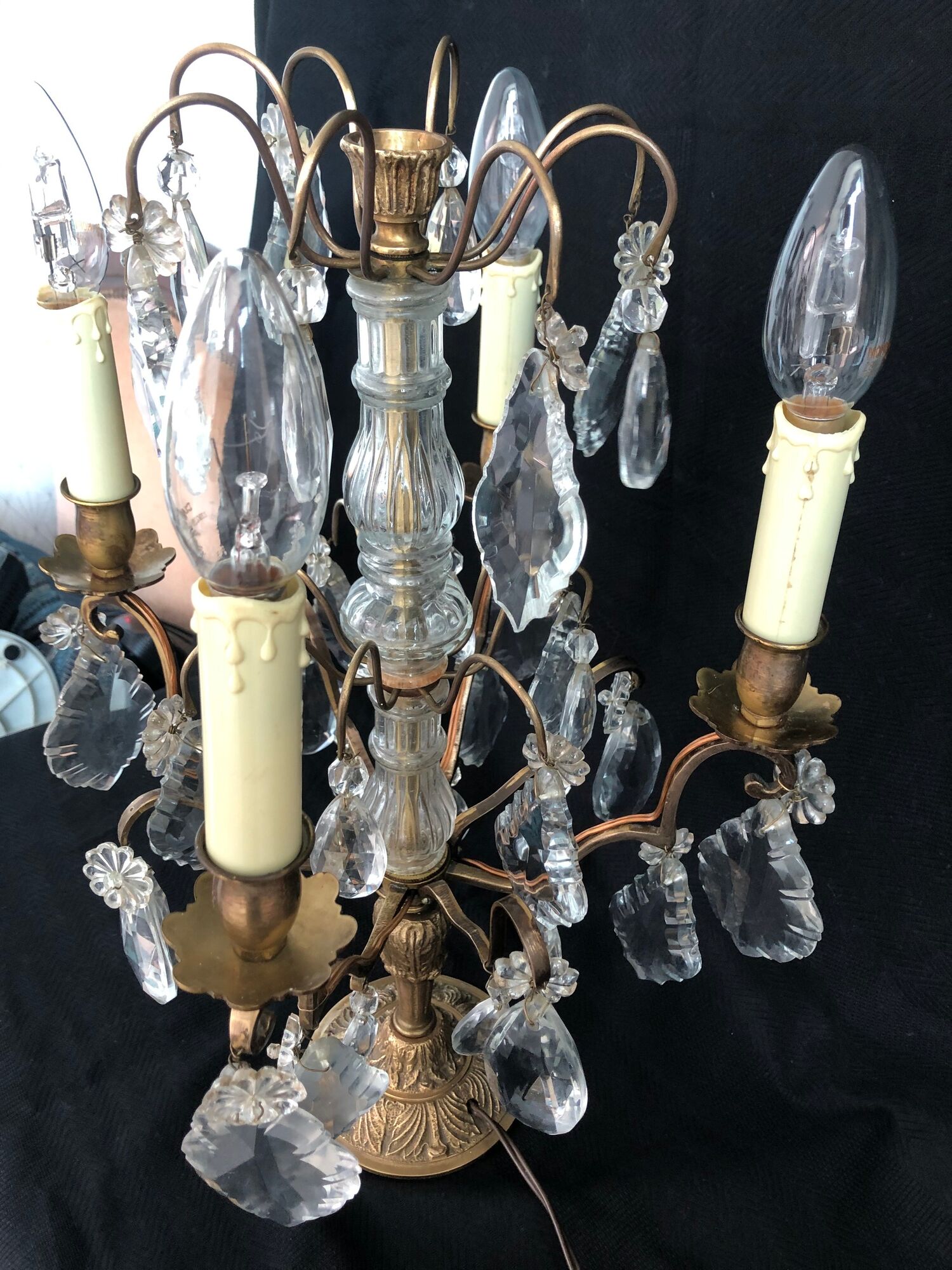 Golden brass girandole - 4 arms of lights - stamps and fleurettes in cut crystal