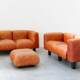 Canapés et poufs en cuir prange par Mario Marenco pour Arflex, 1970