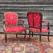 Pair of armchairs in natural wood style Louis XV XIXth century