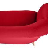 Canapé trois places en velours allemand, années 1960, bordeaux, restauré