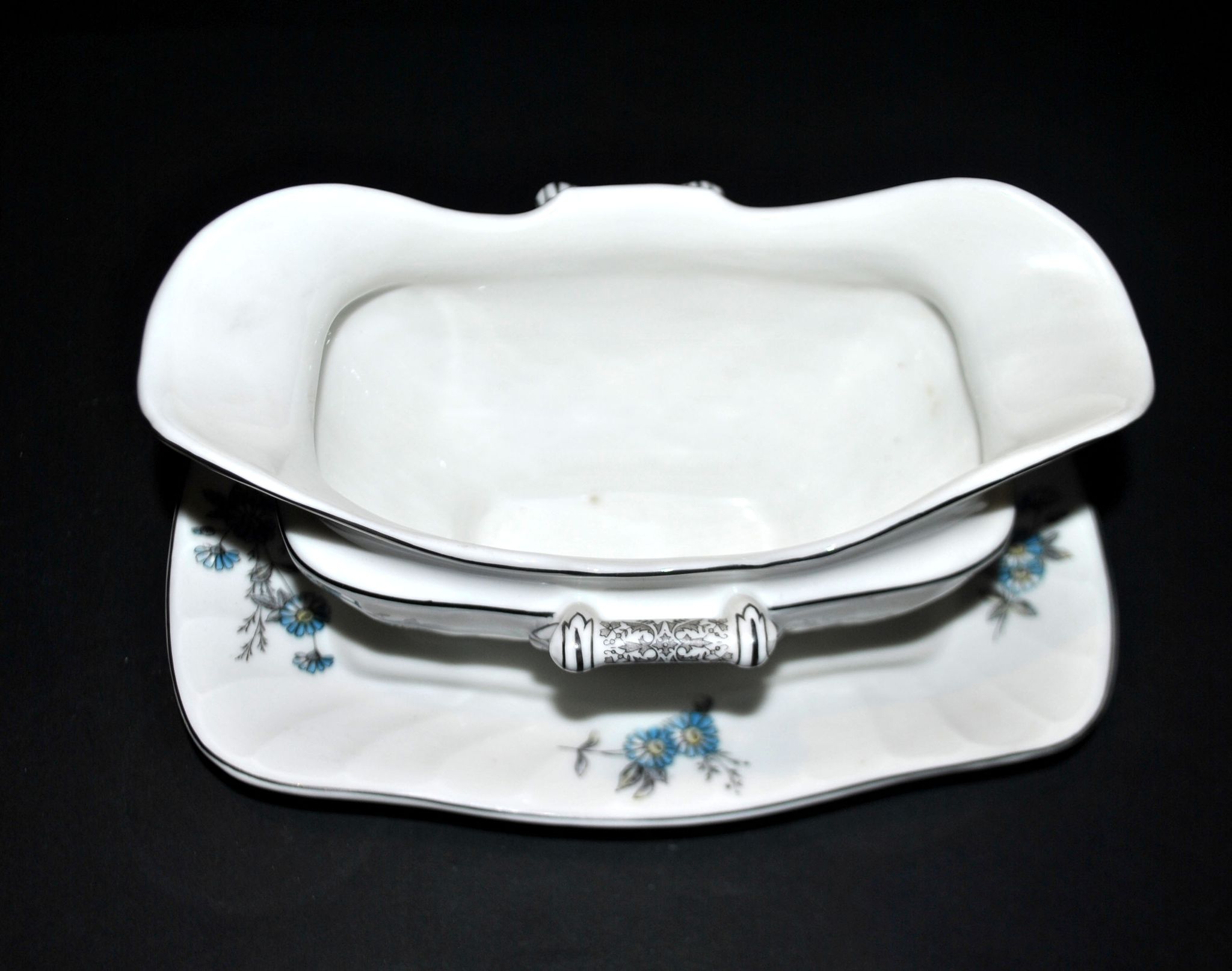 Antique Empire style porcelain sauceboat, hand-painted